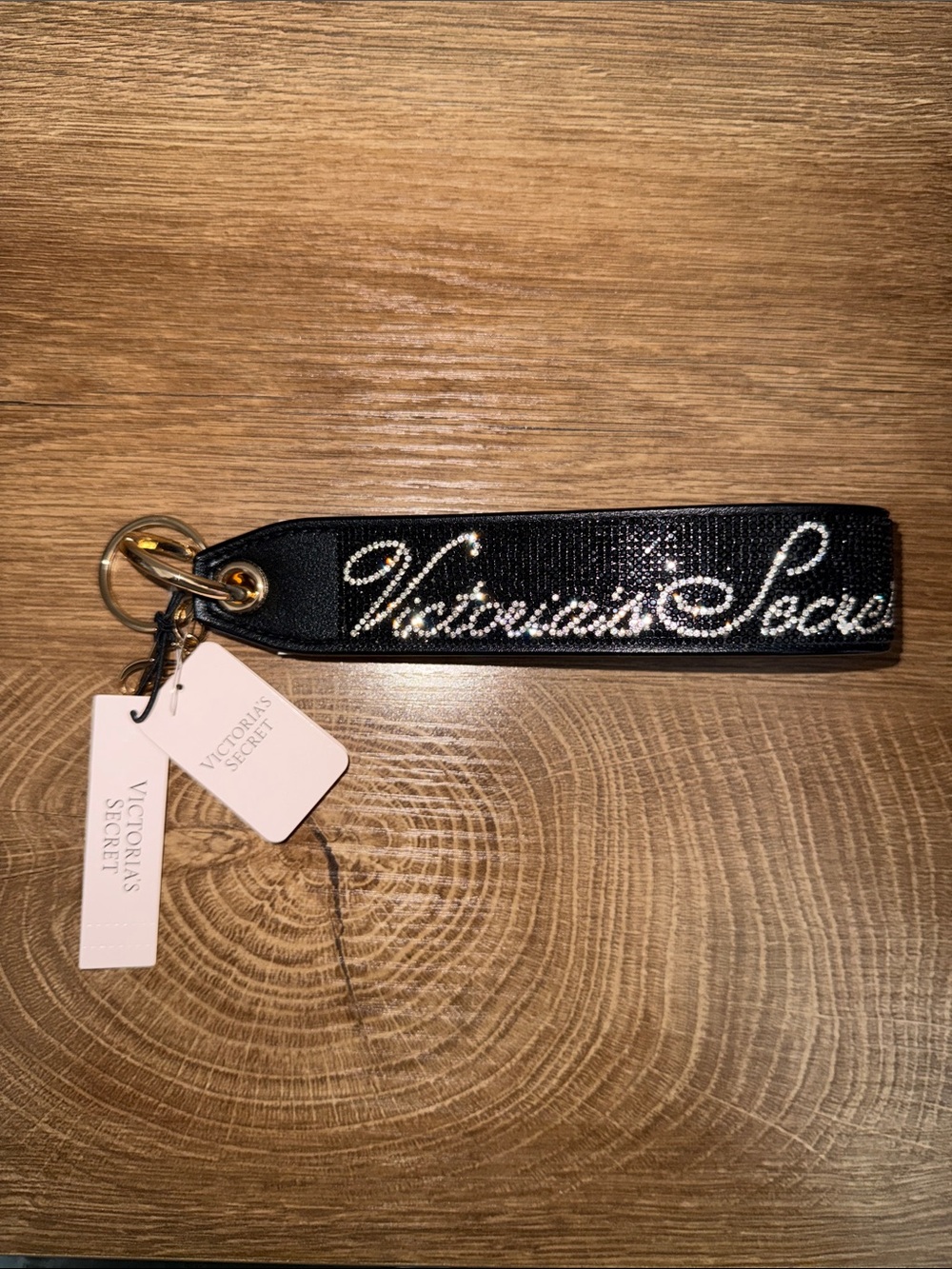 Victoria's Secret Black Crystal Script Key Wristlet